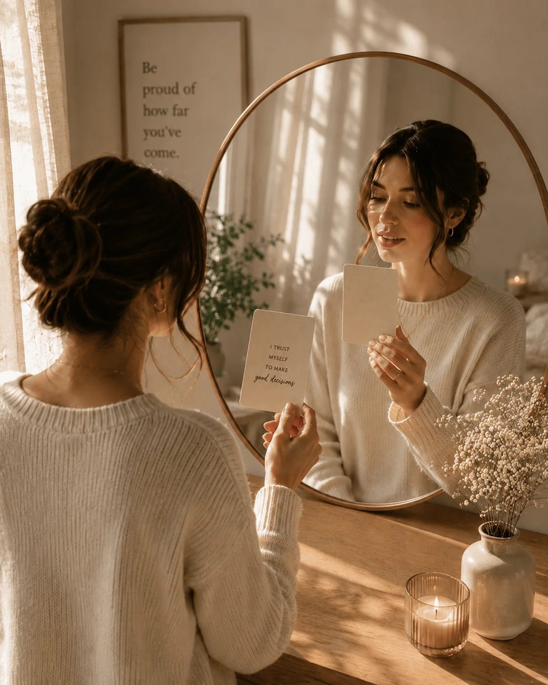 Emotional lifestyle image — woman in quiet reflection