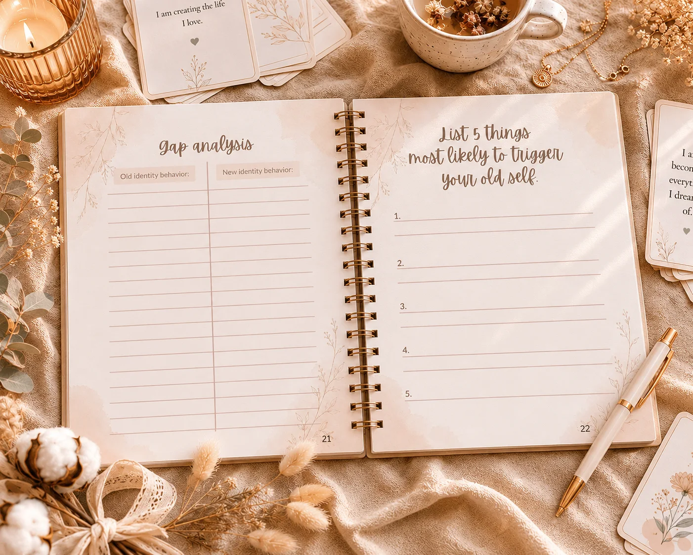Intentional journaling lifestyle — calm, grounded morning routine