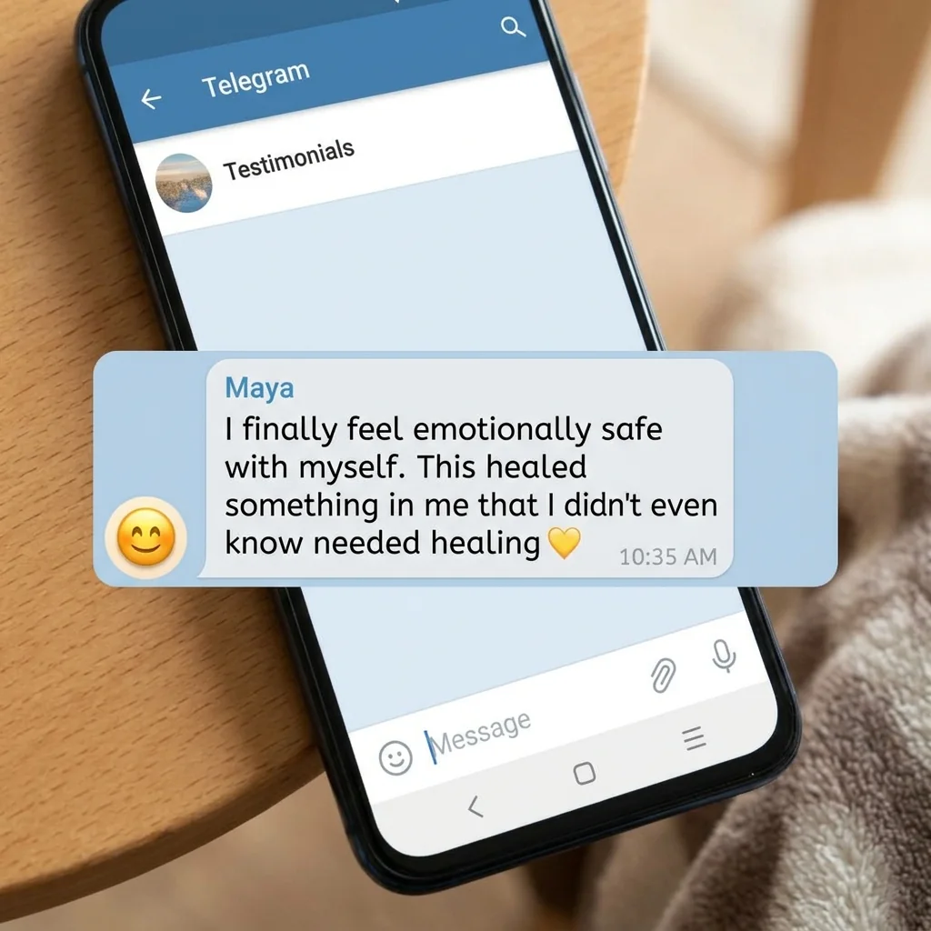 Telegram testimonial — emotionally safe with myself
